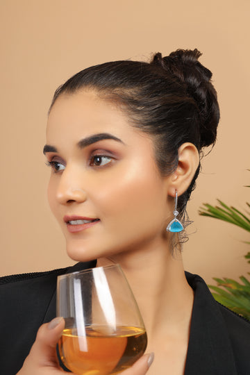 Blue Stone Embellished Cubic Zirconia Earrings